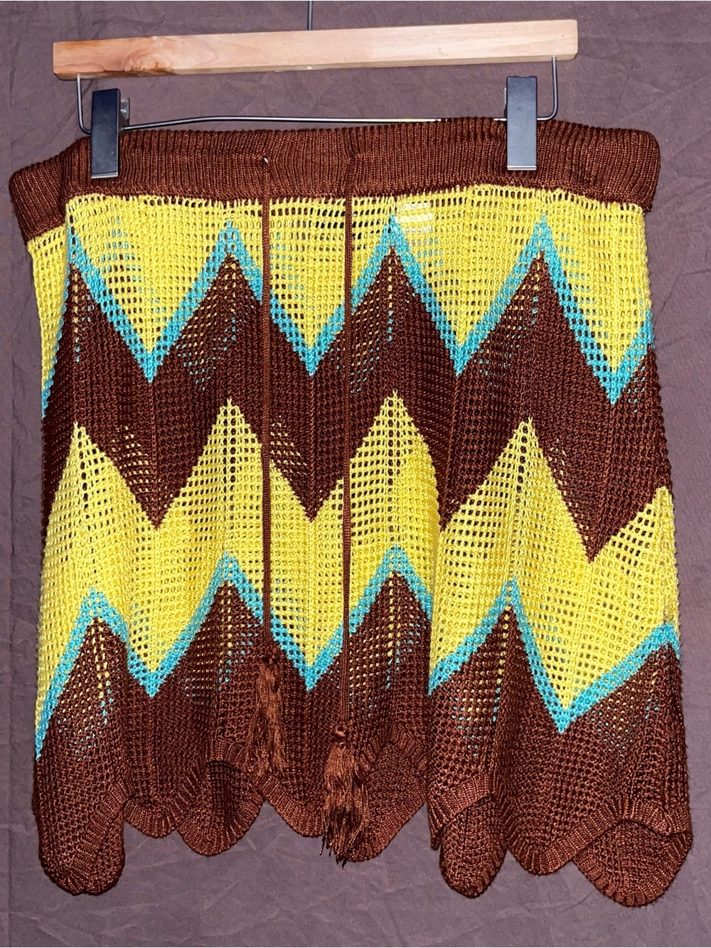 Almost Famous Brown, Yellow & Turquoise Chevron Knit Skirt